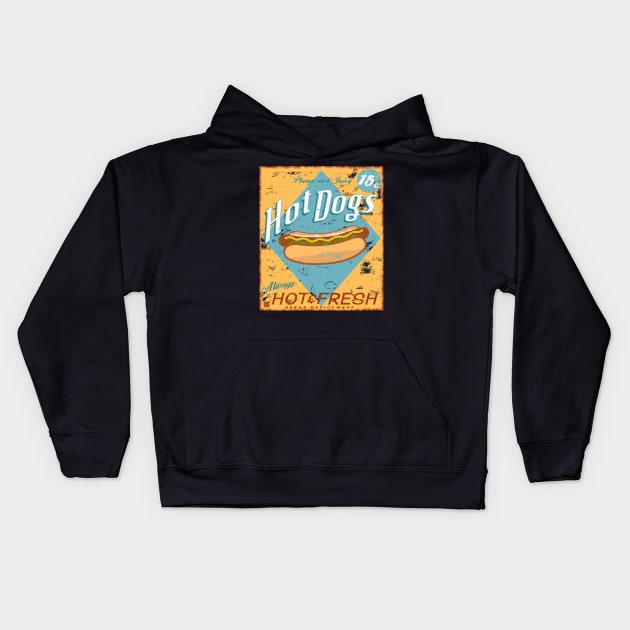 Vintage Hot dog Sign Kids Hoodie by Urbanvintage